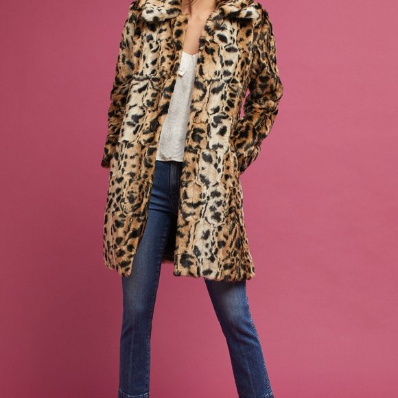 Anthropologie Jackets & Blazers - Anthropologie Matison Stone Faux Leopard Lined Two Pocket Coat SMALL
